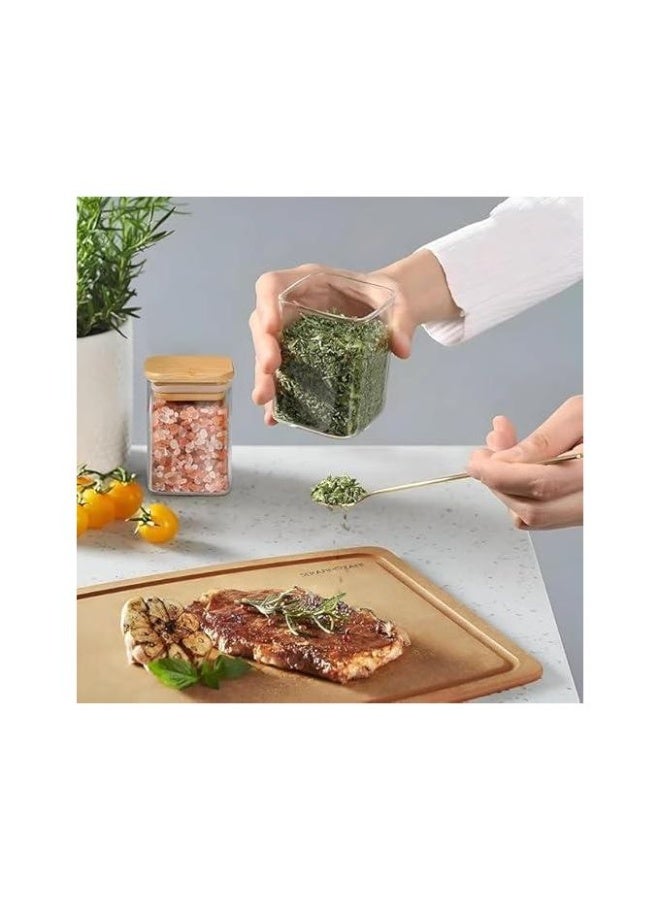 Glass Spice Jar Set with Airtight Bamboo Lids, Food Storage Containers for Grains and Spices for Home Kitchen, Suitable for Tea, Herbs, Coffee, Flour and Grains - 8 Pieces (Square) - Image 2